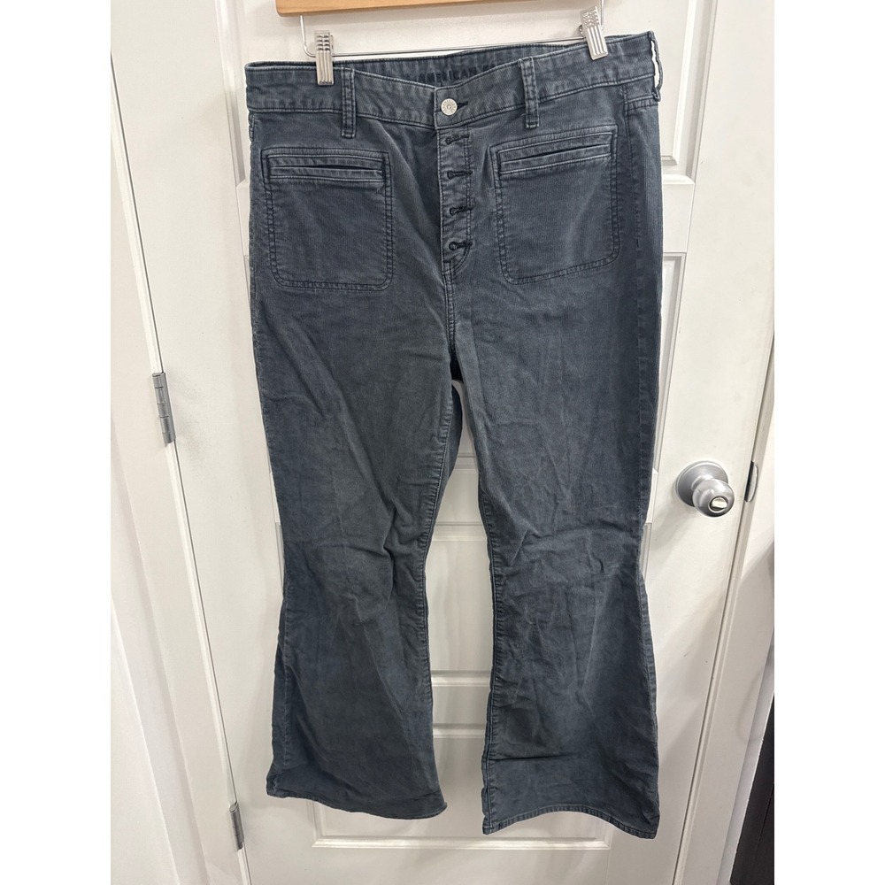 American Eagle Super Hi Rise Flare Corduroy Pants Gray Button Fly Size 14